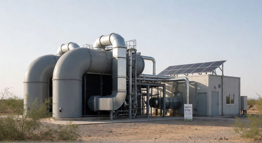 tecnología que funge como sumidero artificial de carbono, Instalación industrial de captura directa de CO2 con paneles solares y módulo de aire limpio