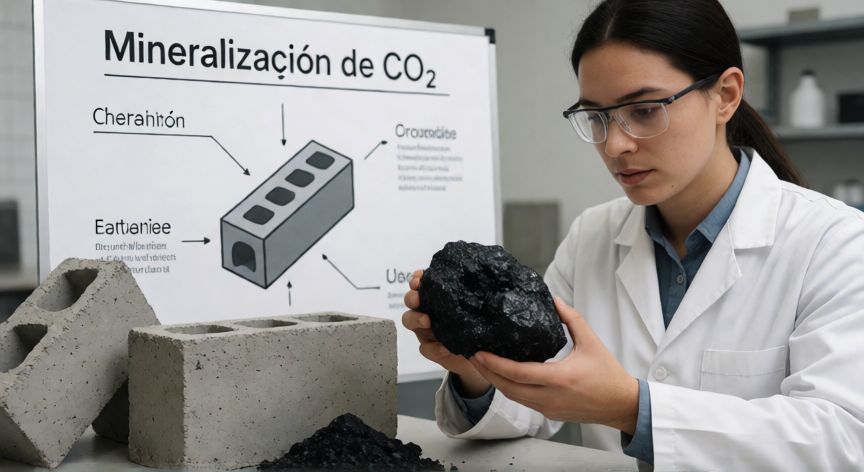 tecnología que funge como sumidero artificial de carbono, Muestras minerales y bloques de hormigón usados para fijar y almacenar carbono
