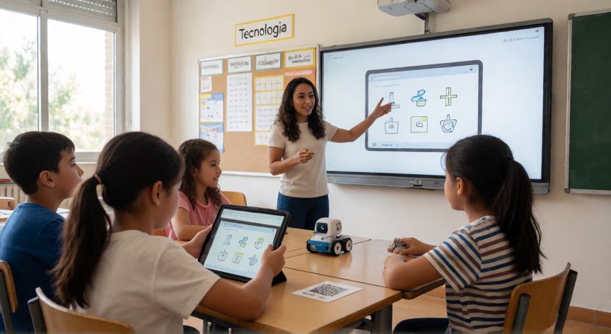 tecnologia que nos rodea 4 grado, Aula de 4.º de Primaria usando tablets y pizarra digital para aprender tecnología cercana