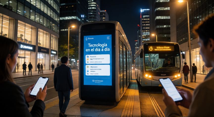 tecnología qué quiere decir, Ciudad moderna con transporte inteligente y personas usando tecnología