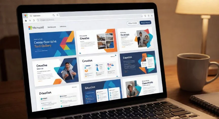 temas en powerpoint gratis, Galería online de plantillas y temas gratuitos de Microsoft en una laptop