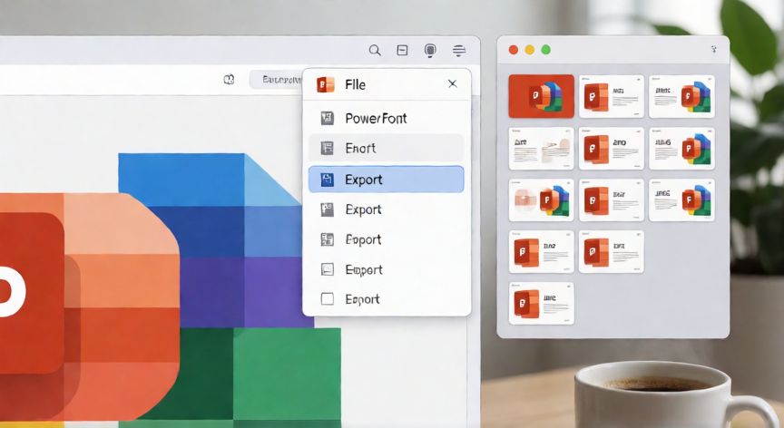 transformar powerpoint en jpg, Vista de la ventana de exportar a JPEG en Microsoft PowerPoint con la carpeta de imágenes generada