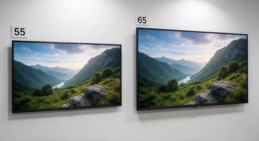 tv 55 o 65 pulgadas, Comparación visual de tamaño entre una TV de 55 y una de 65 pulgadas