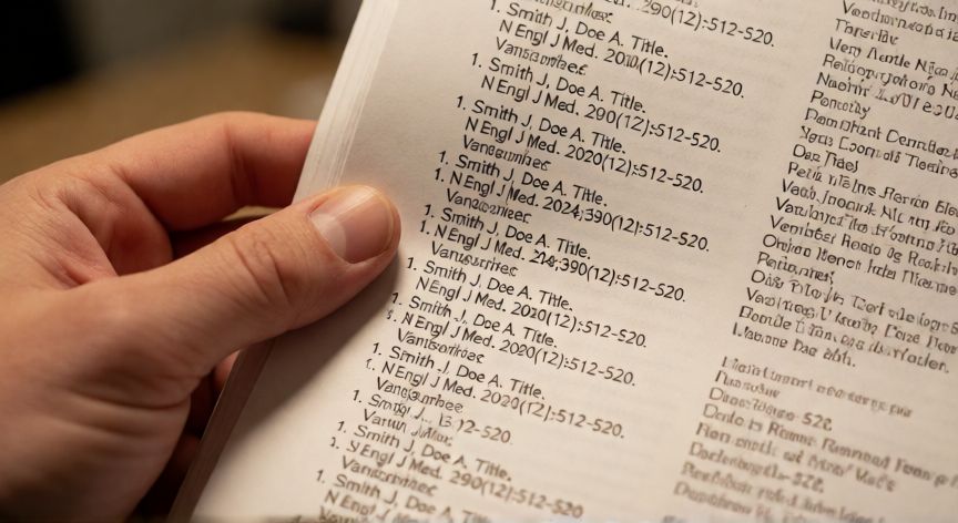 word en formato vancouver, Página impresa de revista científica con lista de referencias en formato Vancouver