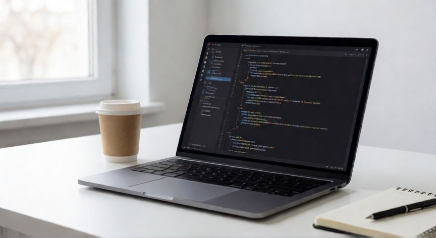xataka que ordenador comprar, Portátil moderno en escritorio de trabajo con pantalla encendida