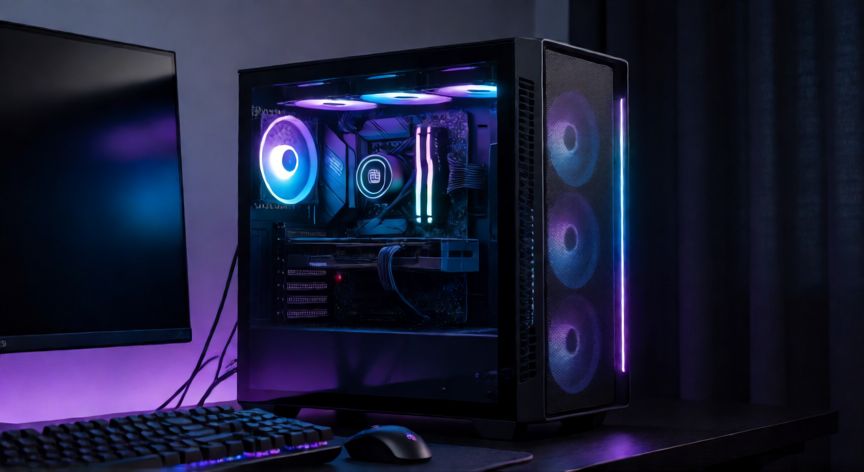 xataka que ordenador comprar, Ordenador de torre para gaming con iluminación RGB y componentes visibles